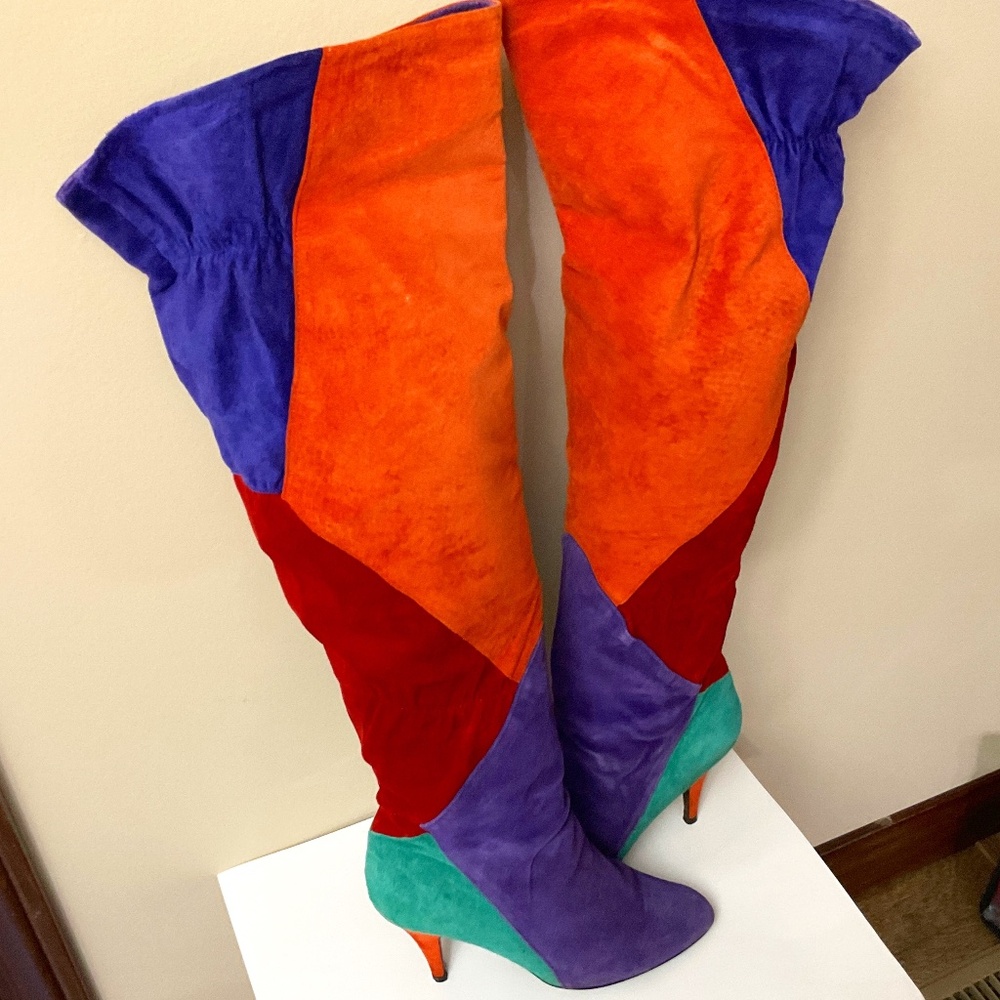 Clicks Women’s 1980’s Colorblock Suede Leather Knee High Boots Size 8 Medium W